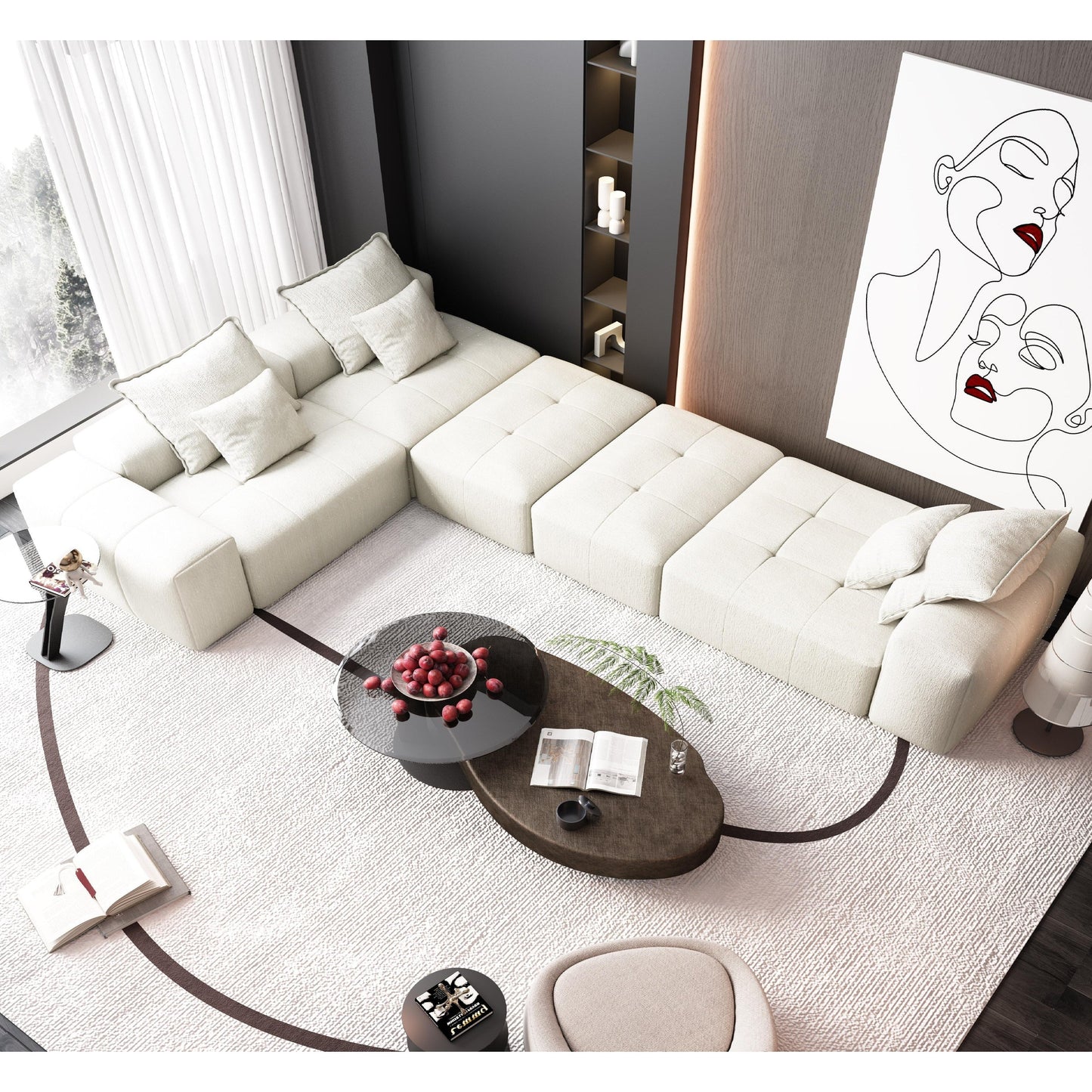Modern Oversized Modular Chenille Sectional Sofa with Cushions and 6 Pillows for Living Room