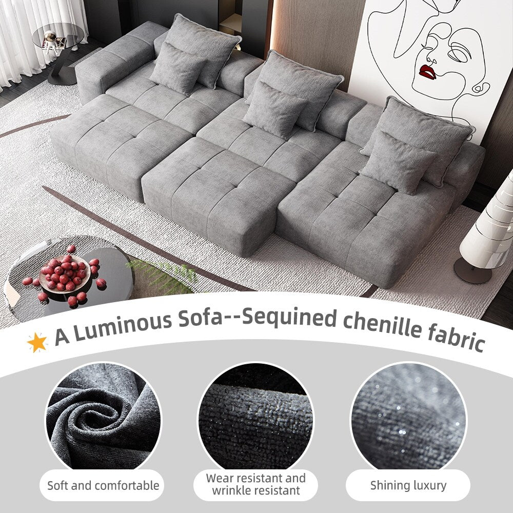 Modern Oversized Modular Chenille Sectional Sofa with Cushions and 6 Pillows for Living Room