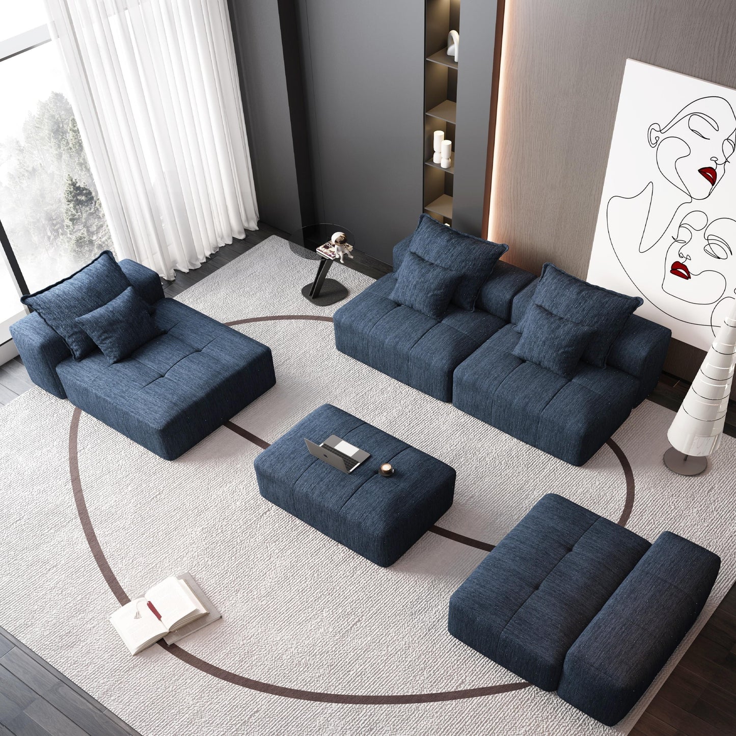 Modern Oversized Modular Chenille Sectional Sofa with Cushions and 6 Pillows for Living Room