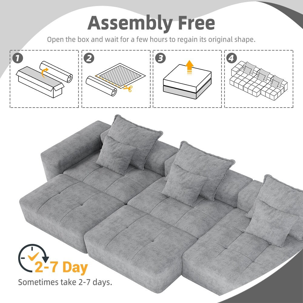 Modern Oversized Modular Chenille Sectional Sofa with Cushions and 6 Pillows for Living Room