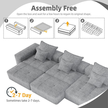 Modern Oversized Modular Chenille Sectional Sofa with Cushions and 6 Pillows for Living Room