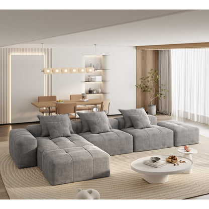 Modern Oversized Modular Chenille Sectional Sofa with Cushions and 6 Pillows for Living Room