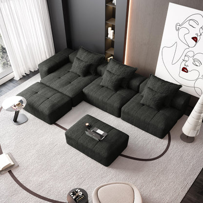 Modern Oversized Modular Chenille Sectional Sofa with Cushions and 6 Pillows for Living Room