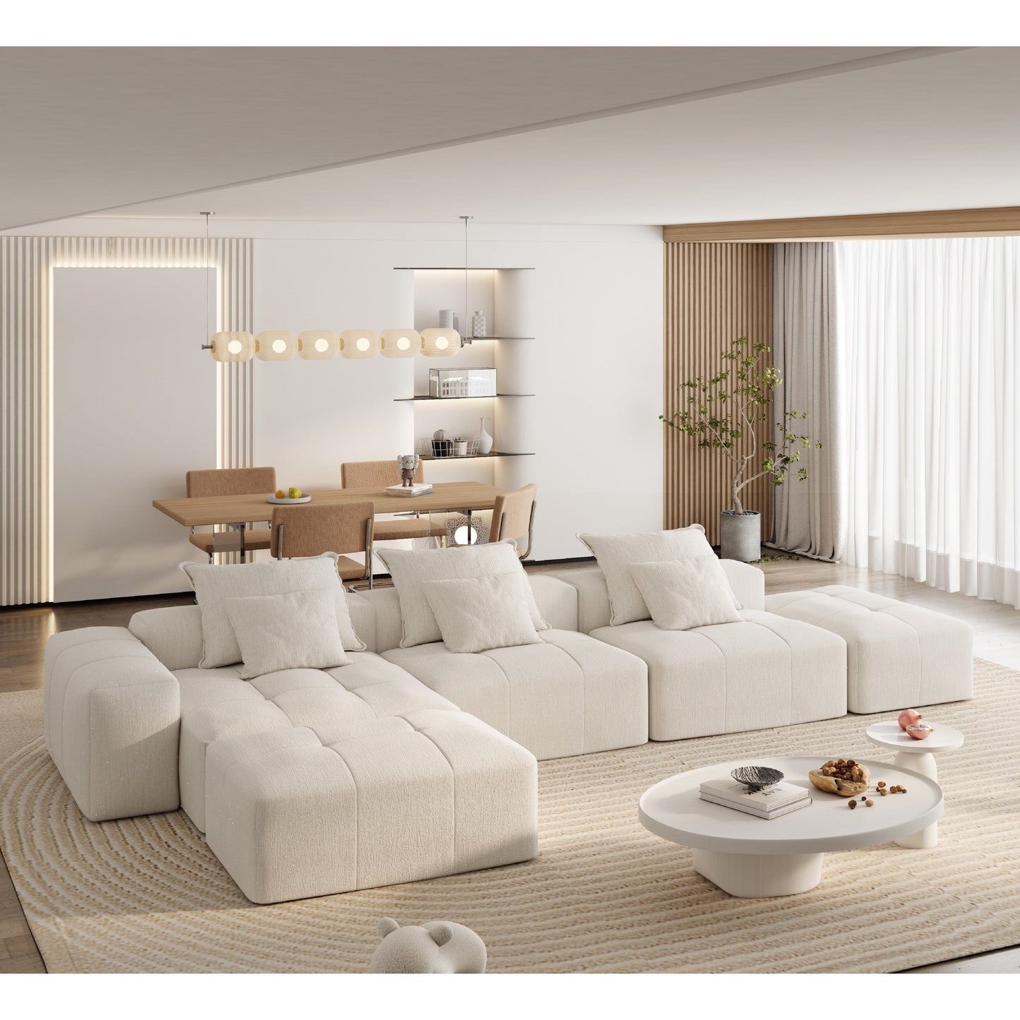 Modern Oversized Modular Chenille Sectional Sofa with Cushions and 6 Pillows for Living Room