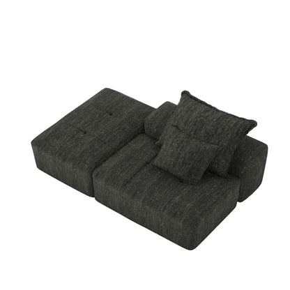 Modern Oversized Modular Chenille Tufted Sectional Sofa with 2 Pillows and Ottoman for Living Room