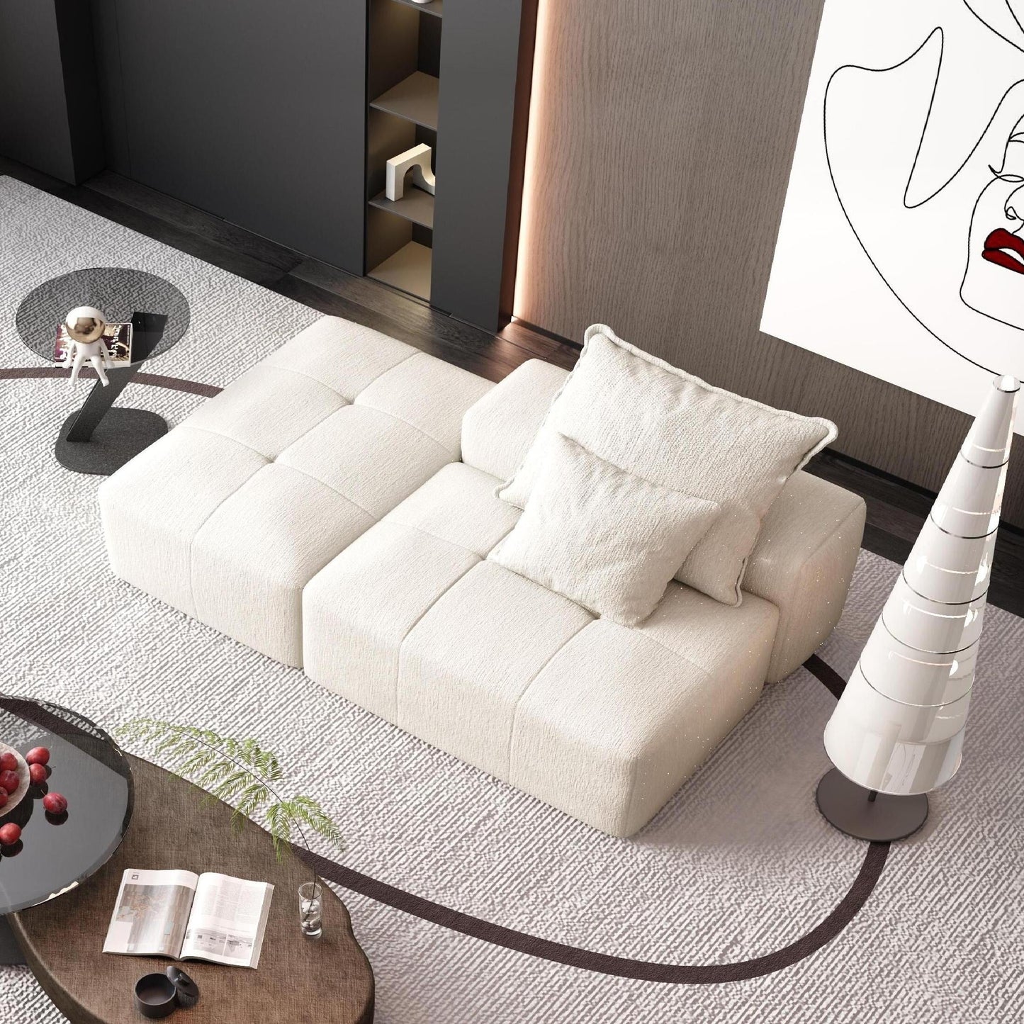 Modern Oversized Modular Chenille Tufted Sectional Sofa with 2 Pillows and Ottoman for Living Room