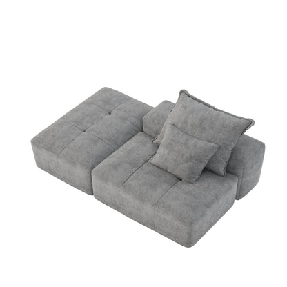 Modern Oversized Modular Chenille Tufted Sectional Sofa with 2 Pillows and Ottoman for Living Room
