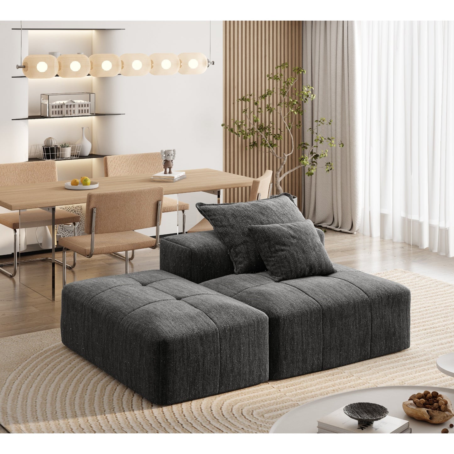 Modern Oversized Modular Chenille Tufted Sectional Sofa with 2 Pillows and Ottoman for Living Room