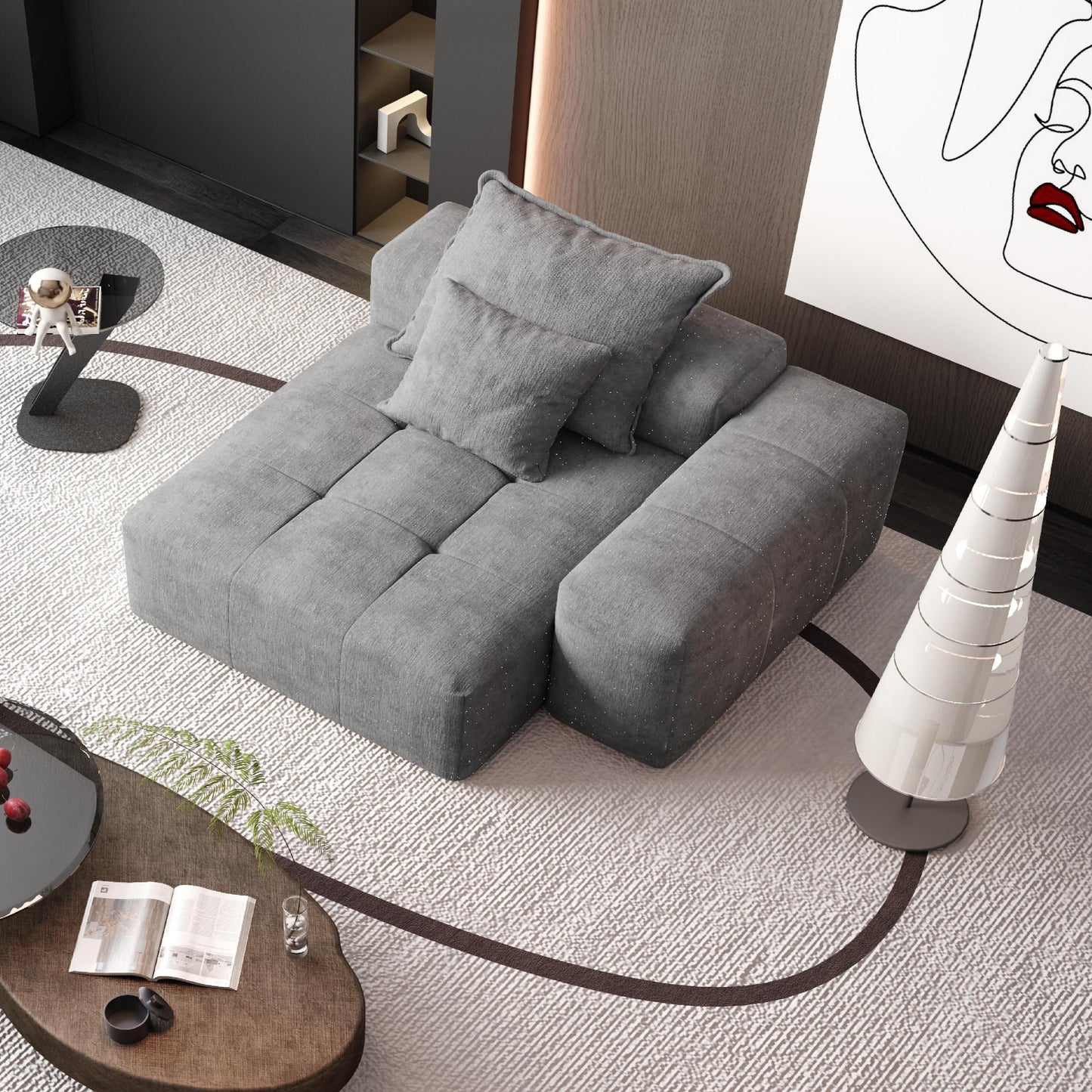 Modern Oversized Modular Chenille Tufted Sectional Sofa with 2 Pillows for Living Room Office