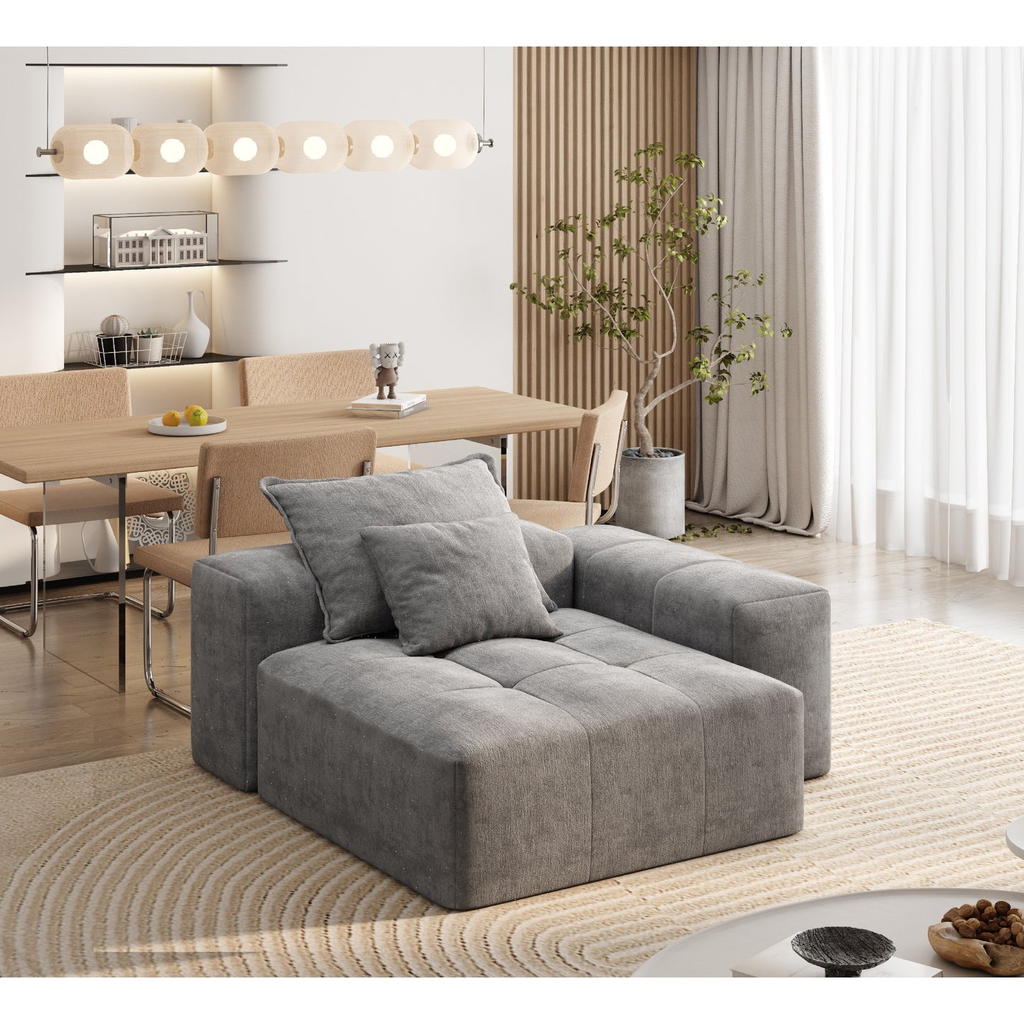 Modern Oversized Modular Chenille Tufted Sectional Sofa with 2 Pillows for Living Room Office