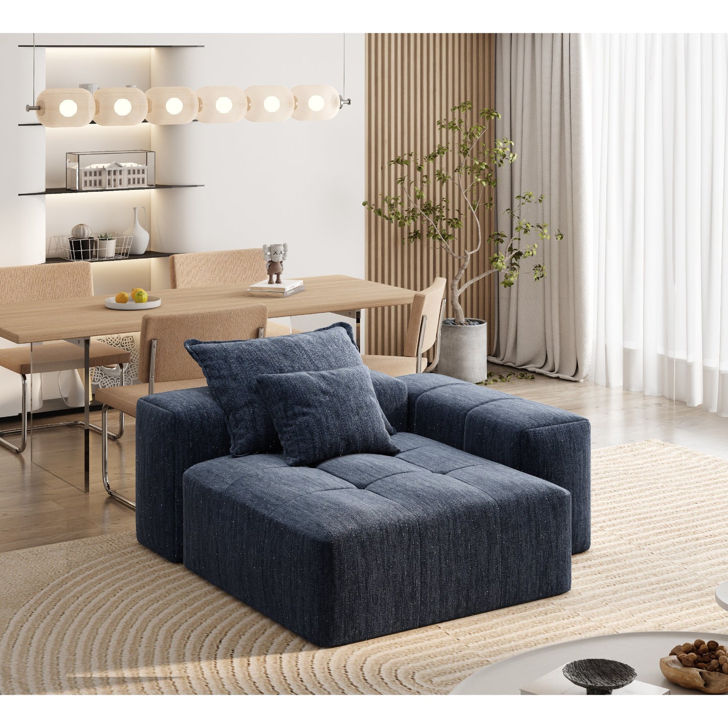 Modern Oversized Modular Chenille Tufted Sectional Sofa with 2 Pillows for Living Room Office