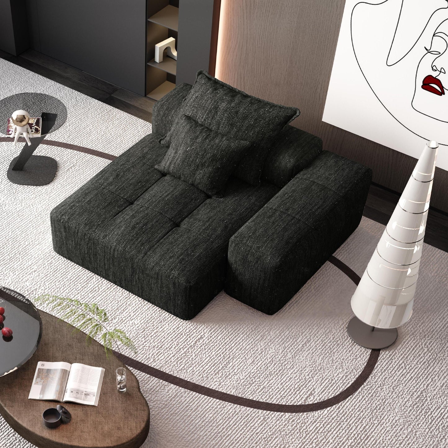 Modern Oversized Modular Chenille Tufted Sectional Sofa with 2 Pillows for Living Room Office