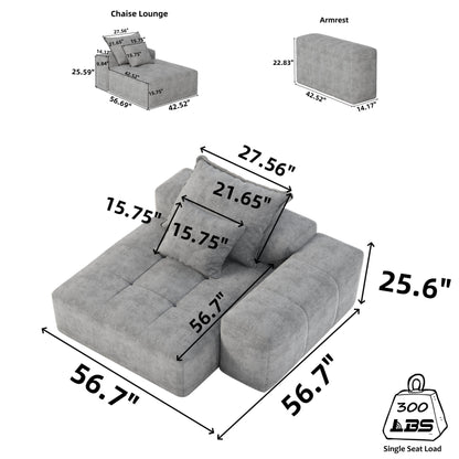 Modern Oversized Modular Chenille Tufted Sectional Sofa with 2 Pillows for Living Room Office
