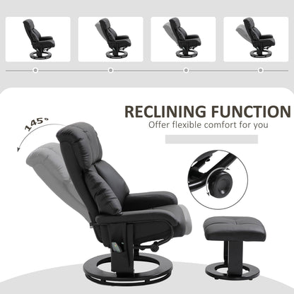Modern PU Leather Recliner with Ottoman, 10-Zone Vibration Massage, and Swivel Wood Base for Living Room & Bedroom