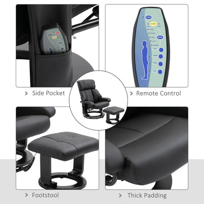 Modern PU Leather Recliner with Ottoman, 10-Zone Vibration Massage, and Swivel Wood Base for Living Room & Bedroom