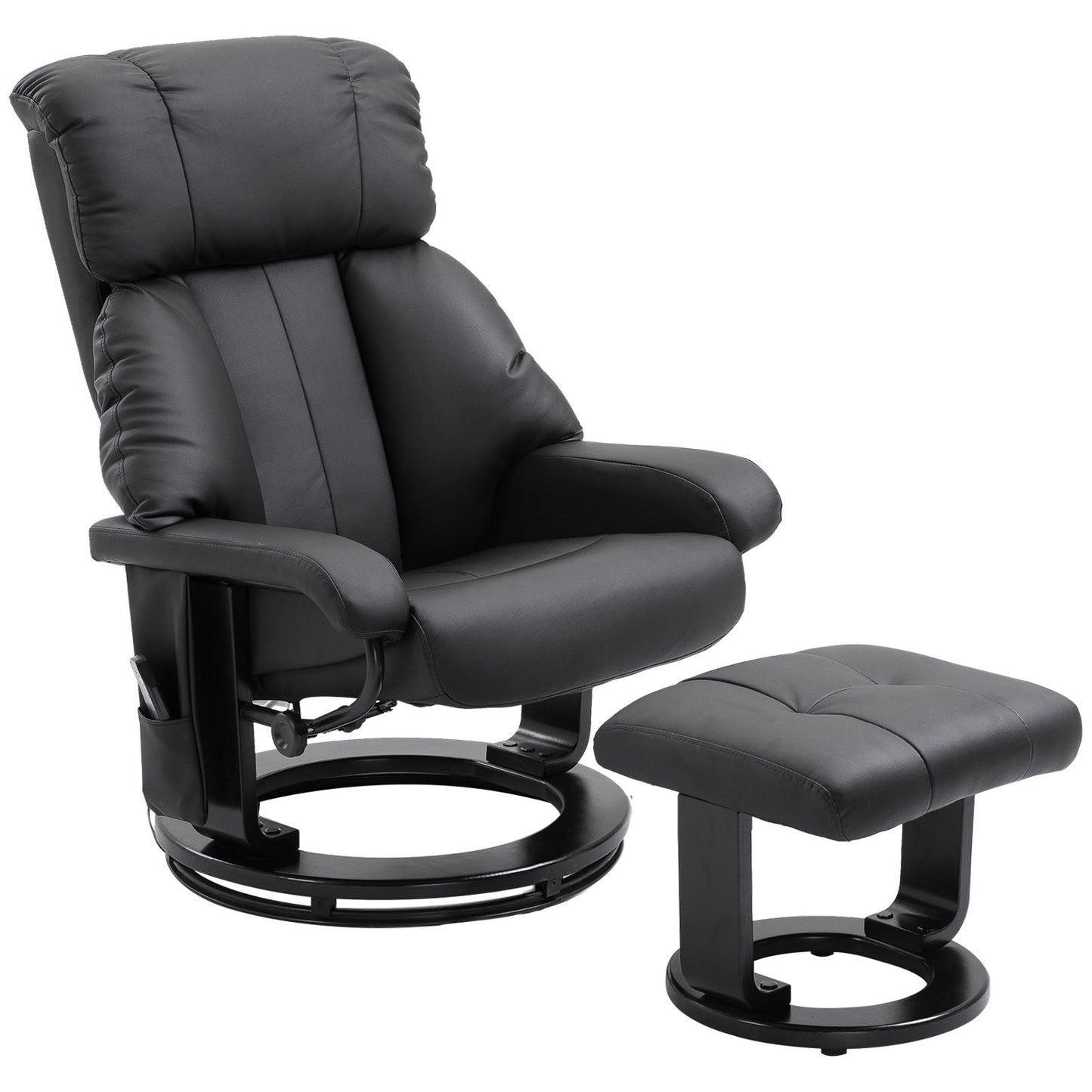 Modern PU Leather Recliner with Ottoman, 10-Zone Vibration Massage, and Swivel Wood Base for Living Room & Bedroom