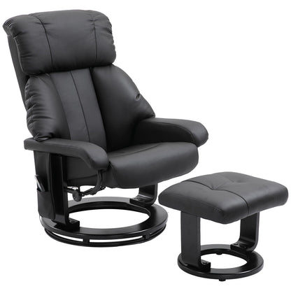 Modern PU Leather Recliner with Ottoman, 10-Zone Vibration Massage, and Swivel Wood Base for Living Room & Bedroom