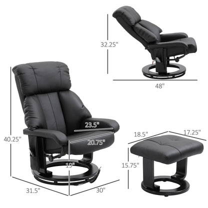Modern PU Leather Recliner with Ottoman, 10-Zone Vibration Massage, and Swivel Wood Base for Living Room & Bedroom