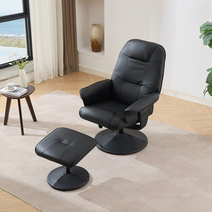 Modern PU Leather Swivel Recliner Chair Massage Heated Office Chair with Ottoman and Adjustable Backrest