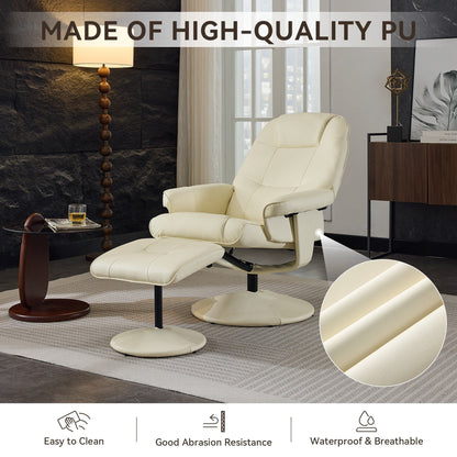 Modern PU Leather Swivel Recliner Chair Massage Heated Office Chair with Ottoman and Adjustable Backrest