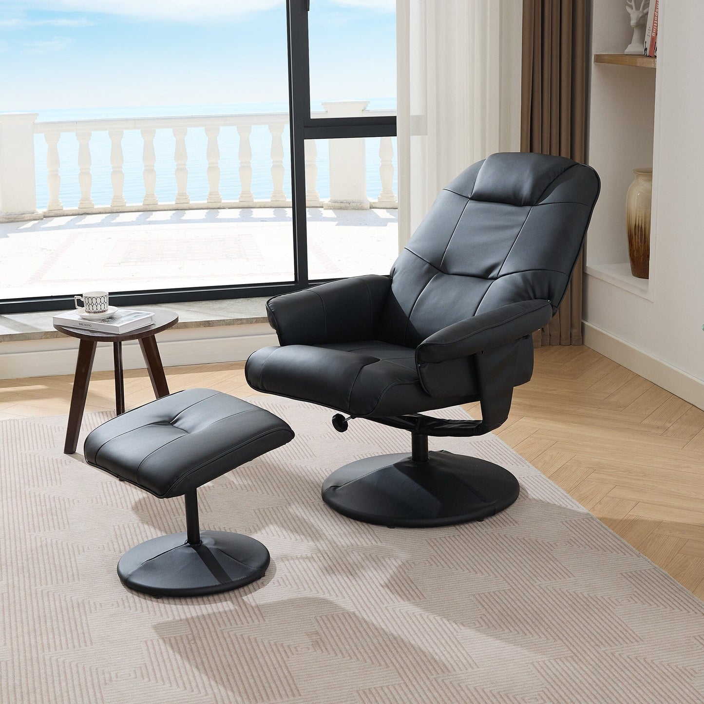 Modern PU Leather Swivel Recliner Chair Massage Heated Office Chair with Ottoman and Adjustable Backrest