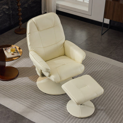 Modern PU Leather Swivel Recliner Chair Massage Heated Office Chair with Ottoman and Adjustable Backrest