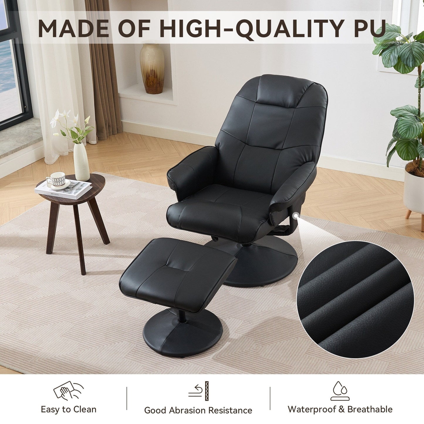 Modern PU Leather Swivel Recliner Chair Massage Heated Office Chair with Ottoman and Adjustable Backrest