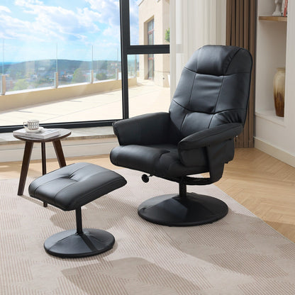Modern PU Leather Swivel Recliner Chair Massage Heated Office Chair with Ottoman and Adjustable Backrest