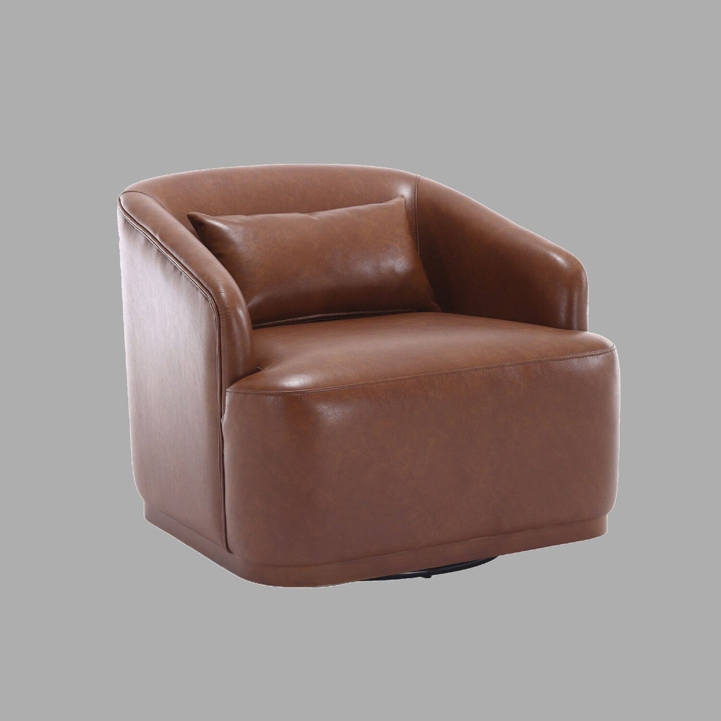 Modern PU Swivel Barrel Chair, 360 Degree Accent Armchair for Living Room, and Lounge with Metal Base and Soft Cushion