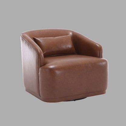 Modern PU Swivel Barrel Chair, 360 Degree Accent Armchair for Living Room, and Lounge with Metal Base and Soft Cushion