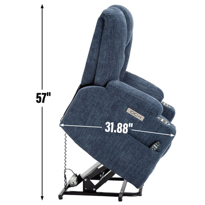 Modern Power Lift Recliner Chair Heat Massage Chair Upholstery Single Sofa with Dual USB Ports and Cup Holders