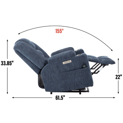 Modern Power Lift Recliner Chair Heat Massage Chair Upholstery Single Sofa with Dual USB Ports and Cup Holders