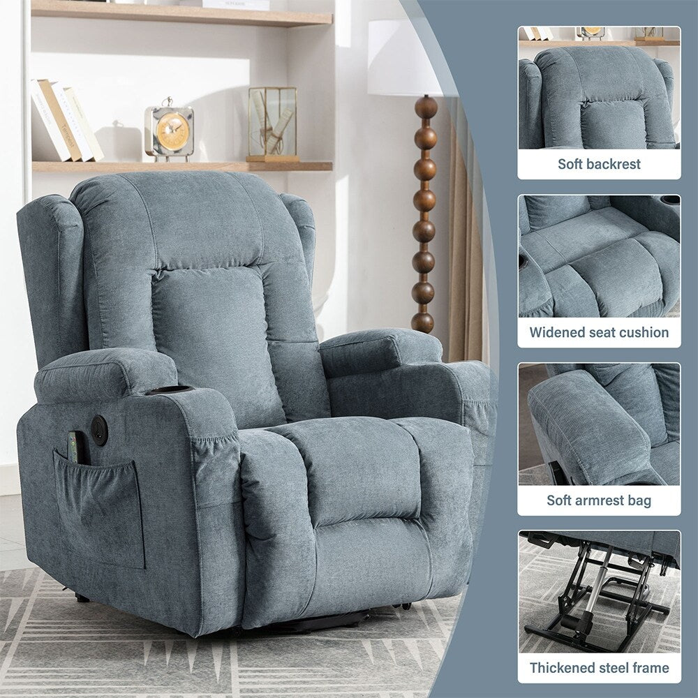 Modern Power Lift Recliner Chair w/Massage  Heat, Infinite Position