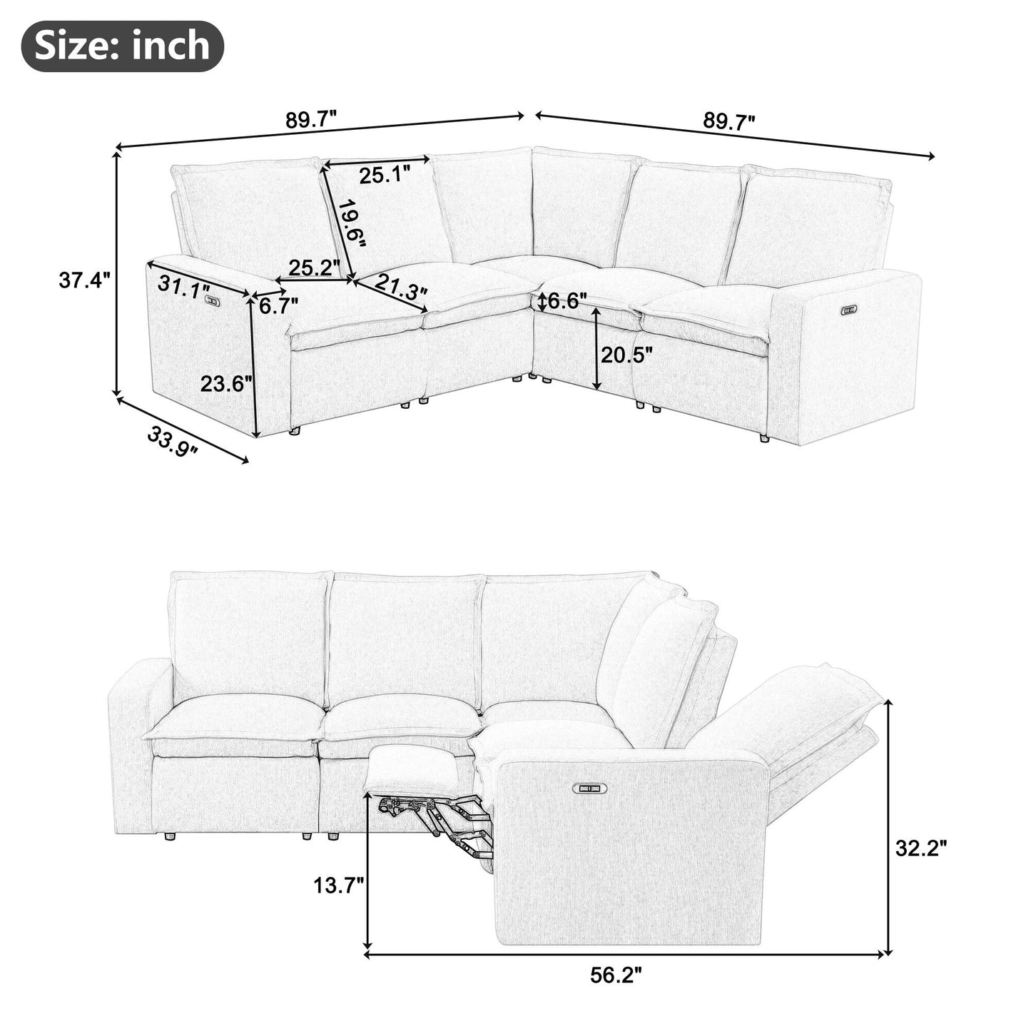 Modern Power Recliner Chair Home Theater Seating Soft Sofa with USB Port for Living Room