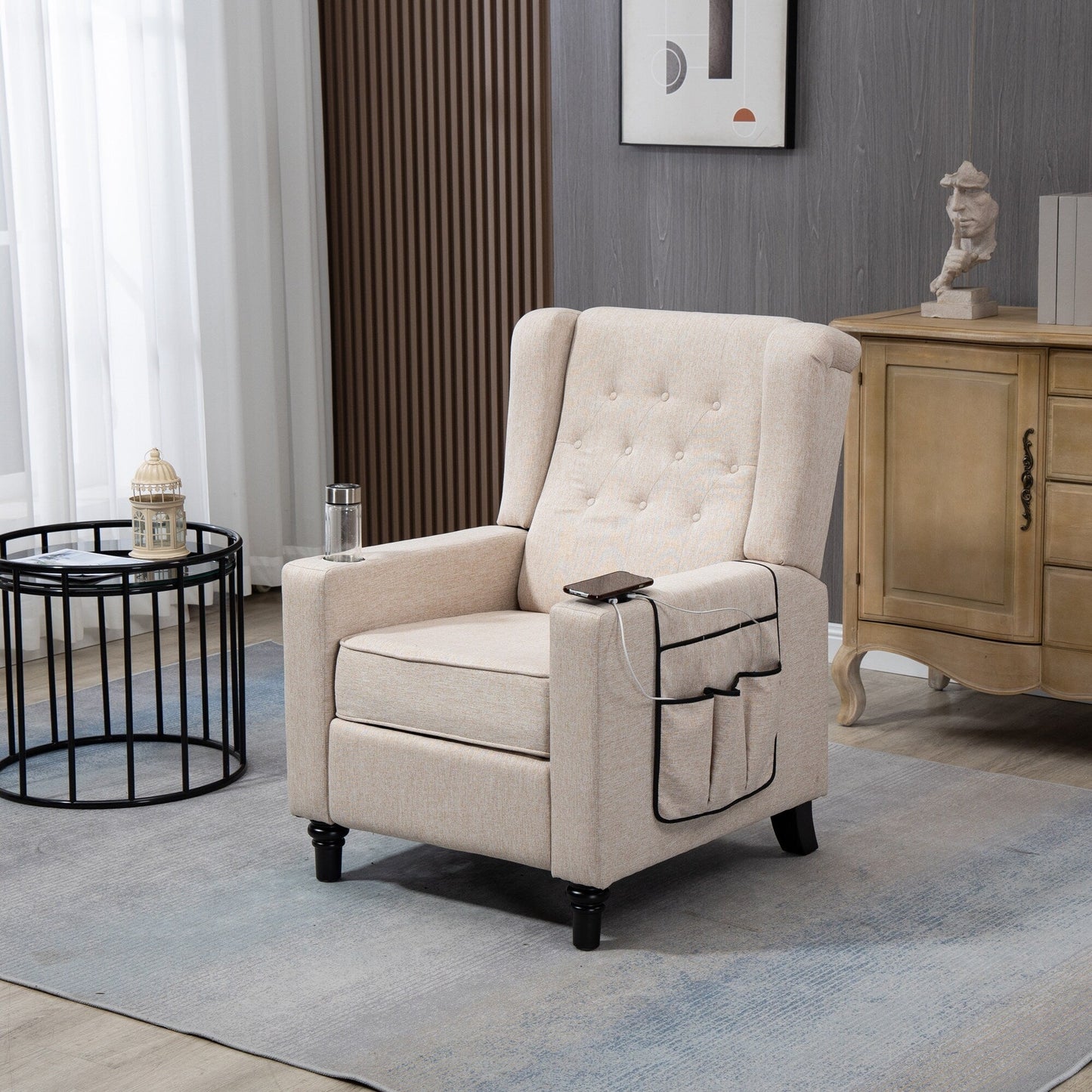 Modern Pushback Manual Recliner Chair Home Theater Seating Wingback Lounge Chair with Vibration and Heat