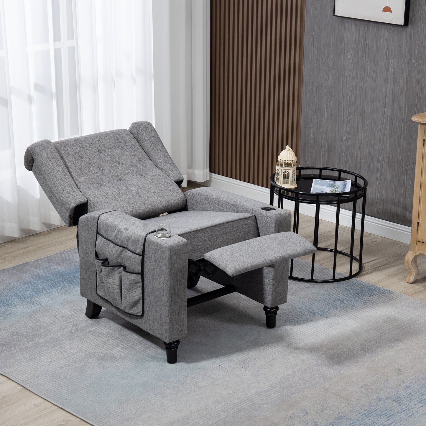 Modern Pushback Manual Recliner Chair Home Theater Seating Wingback Lounge Chair with Vibration and Heat