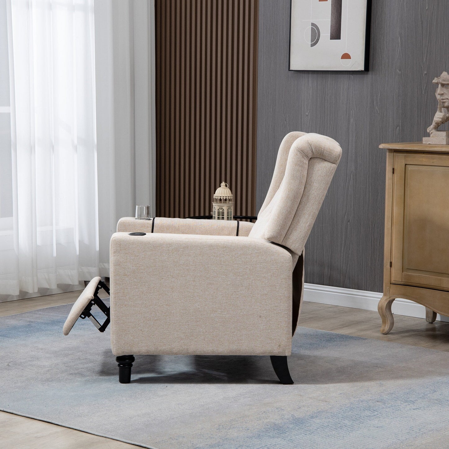 Modern Pushback Manual Recliner Chair Home Theater Seating Wingback Lounge Chair with Vibration and Heat