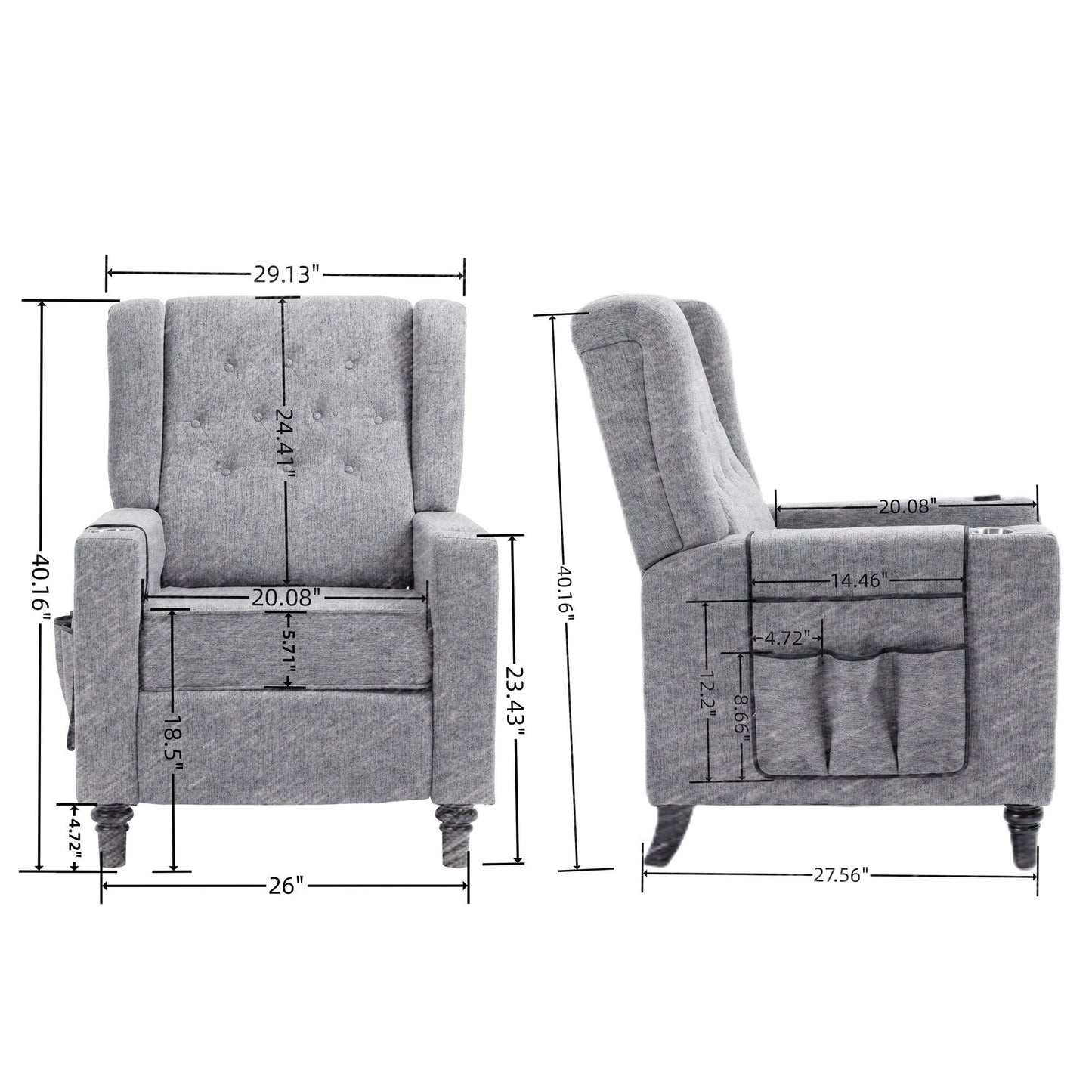 Modern Pushback Manual Recliner Chair Home Theater Seating Wingback Lounge Chair with Vibration and Heat
