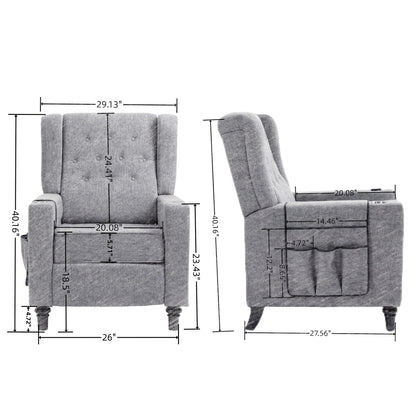 Modern Pushback Manual Recliner Chair Home Theater Seating Wingback Lounge Chair with Vibration and Heat