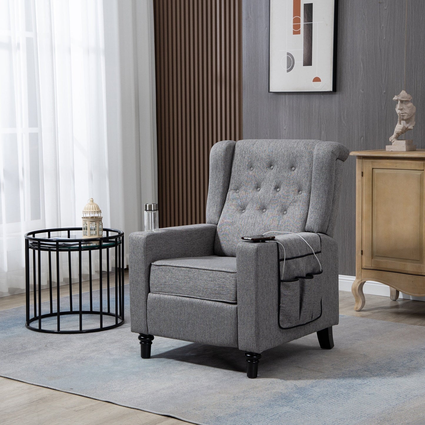 Modern Pushback Manual Recliner Chair Home Theater Seating Wingback Lounge Chair with Vibration and Heat