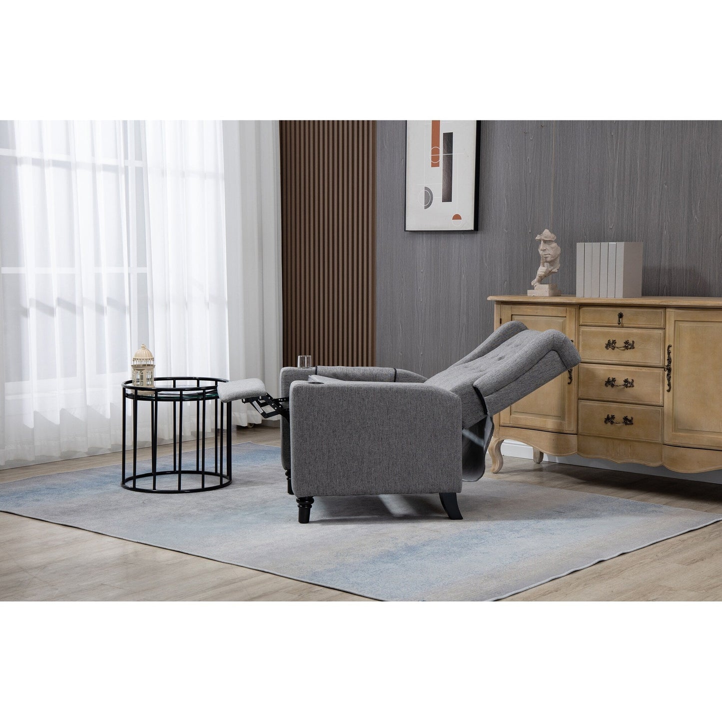 Modern Pushback Manual Recliner Chair Home Theater Seating Wingback Lounge Chair with Vibration and Heat