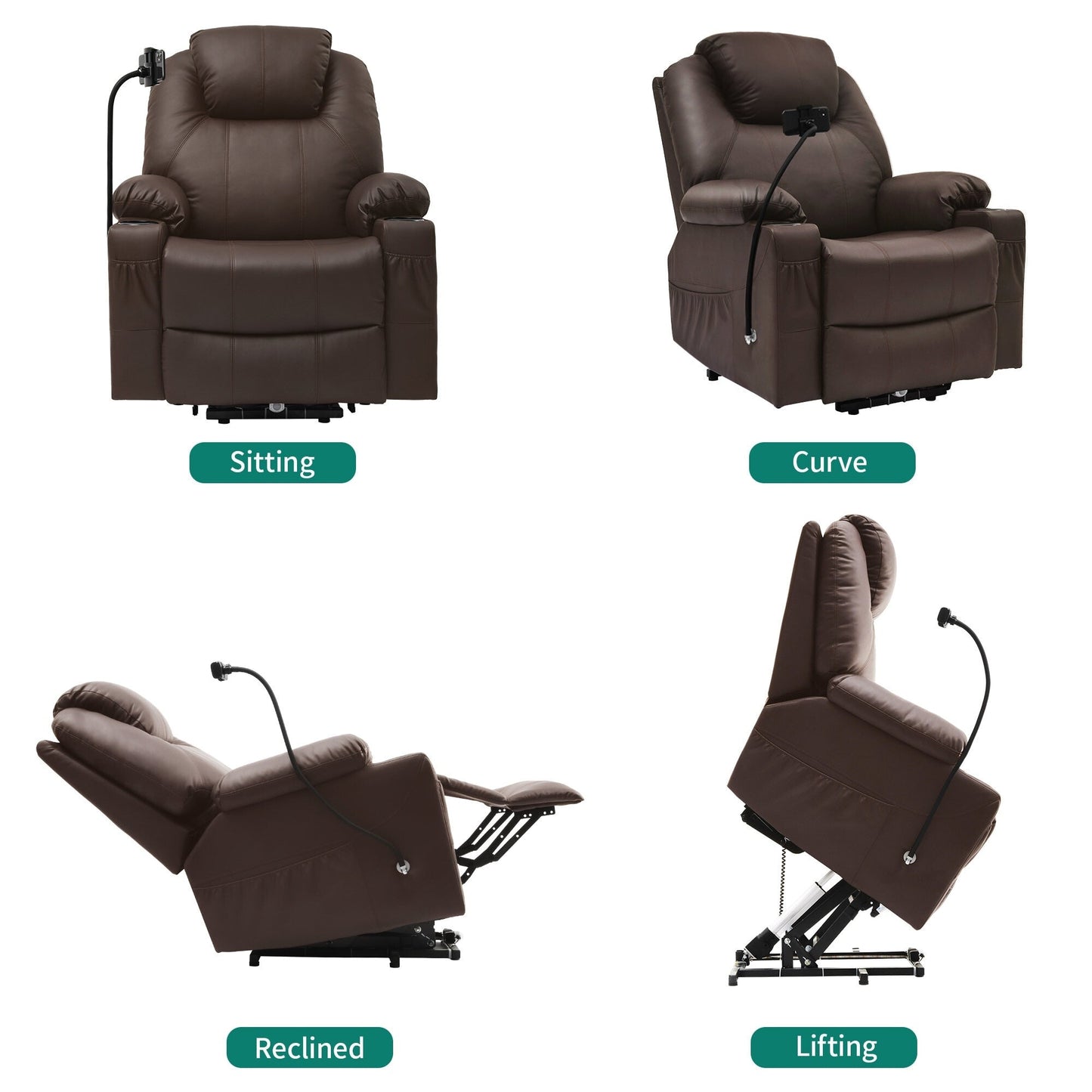 Modern Reclining Chair Fabric Massage with LED and Mobile Phone Holder