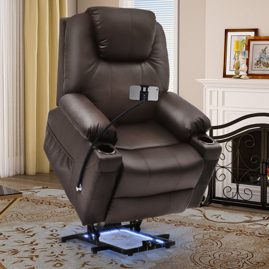 Modern Reclining Chair Fabric Massage with LED and Mobile Phone Holder