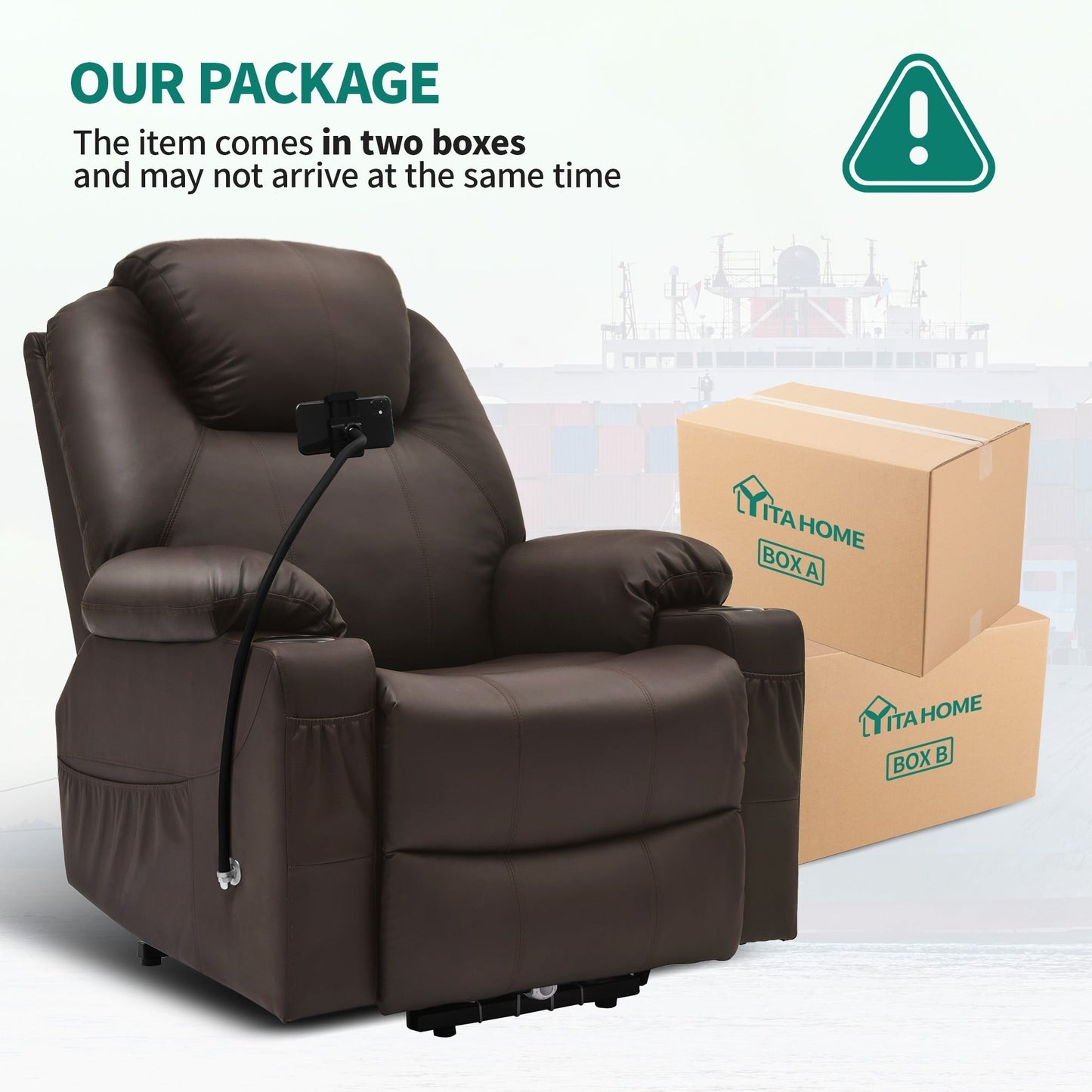 Modern Reclining Chair Fabric Massage with LED and Mobile Phone Holder