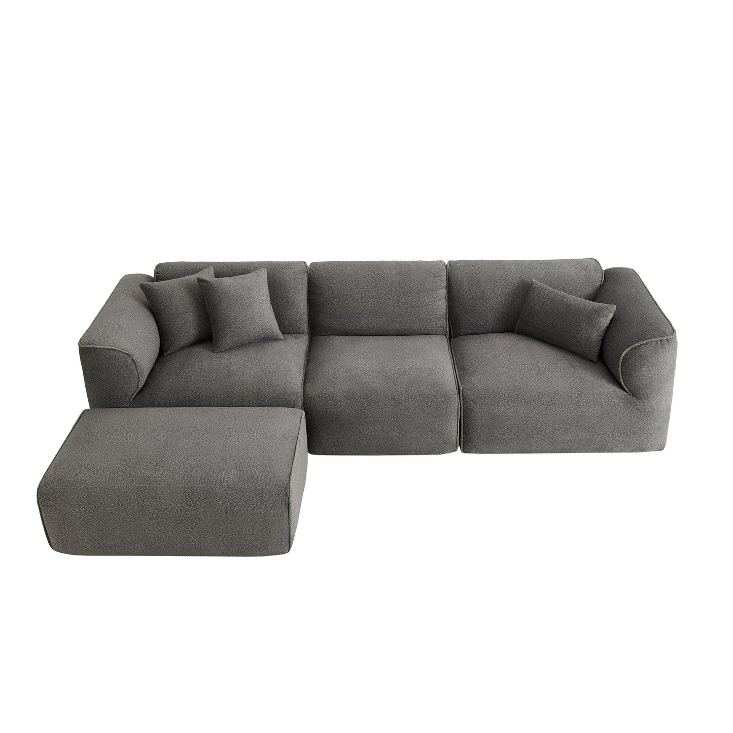 Modern Sectional Luxury Velvet 4-Seat Sofa with Removable Ottoman and Pillows for Living Room Apartment