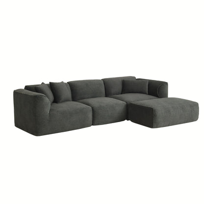 Modern Sectional Luxury Velvet 4-Seat Sofa with Removable Ottoman and Pillows for Living Room Apartment