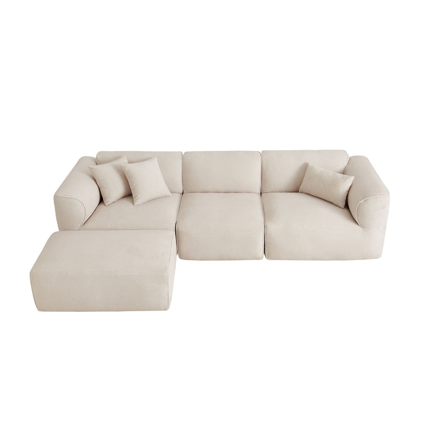 Modern Sectional Luxury Velvet 4-Seat Sofa with Removable Ottoman and Pillows for Living Room Apartment