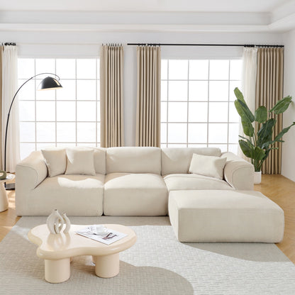 Modern Sectional Luxury Velvet 4-Seat Sofa with Removable Ottoman and Pillows for Living Room Apartment
