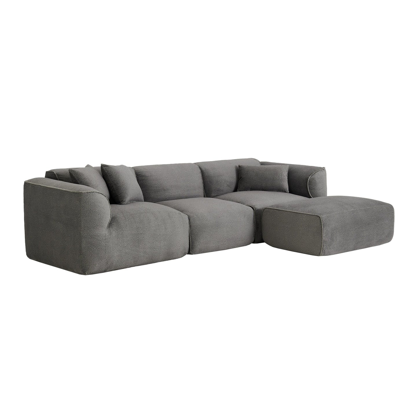 Modern Sectional Luxury Velvet 4-Seat Sofa with Removable Ottoman and Pillows for Living Room Apartment