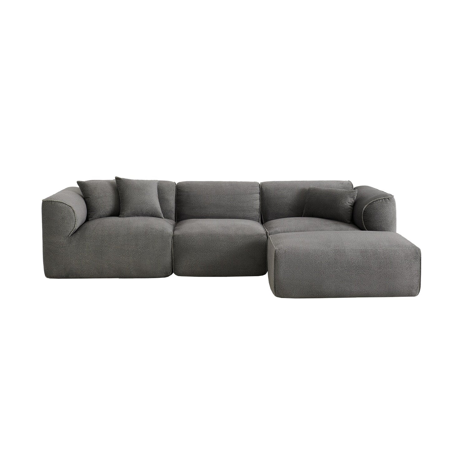 Modern Sectional Luxury Velvet 4-Seat Sofa with Removable Ottoman and Pillows for Living Room Apartment